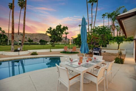 vacation rental with mountain views over the pool